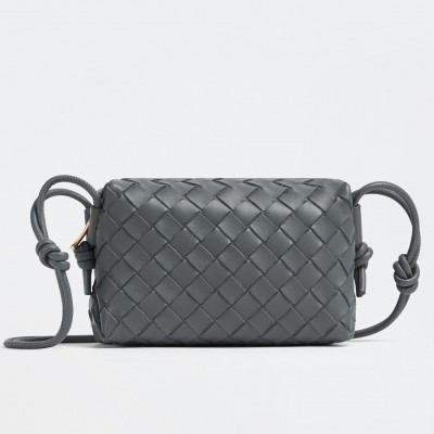 Bottega Veneta Loop Mini Bag In Grey Intrecciato Lambskin BVBS12397