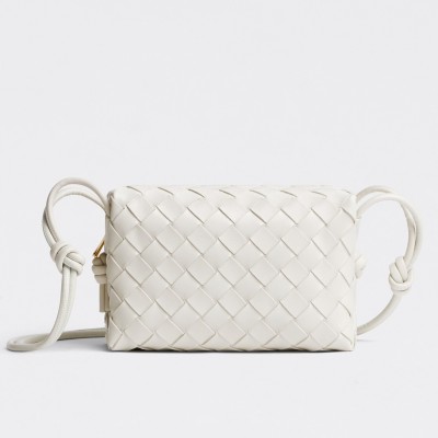 Bottega Veneta Loop Mini Bag In White Intrecciato Lambskin BVBS12399