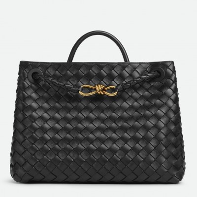 Bottega Veneta Medium Andiamo Bag In Black Intrecciato Lambskin BVBS12020