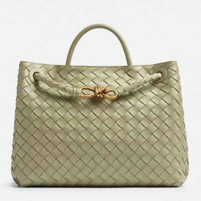 Bottega Veneta Medium Andiamo Bag In Travertine Intrecciato Lambskin BVBS12026