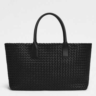 Bottega Veneta Medium Cabat Bag In Black Intrecciato Lambskin BVBS12092