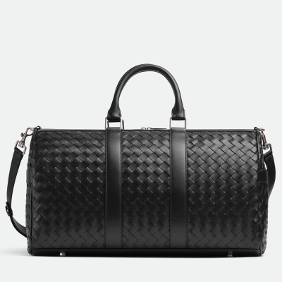 Bottega Veneta Medium Duffle Bag in Black Intrecciato Calfskin BVBS12284