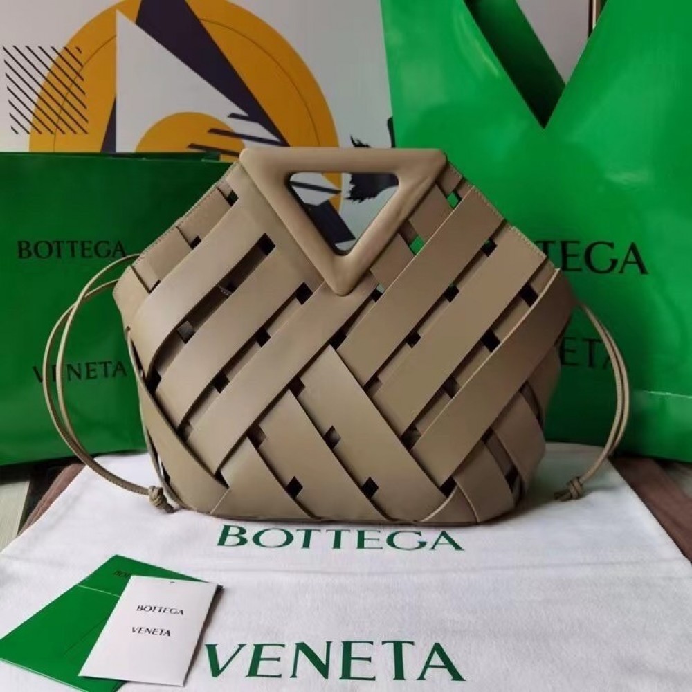 Bottega Veneta Medium Point Bag In Taupe Intrecciato Leather BVBS12450