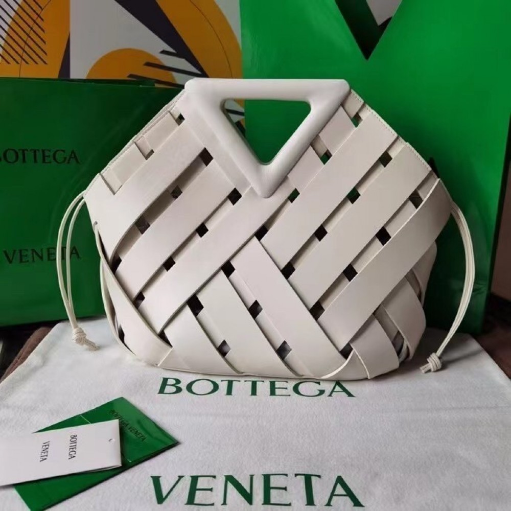 Bottega Veneta Medium Point Bag In White Intrecciato Leather BVBS12451