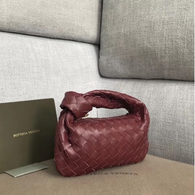 Bottega Veneta Mini BV Jodie Bag In Bordeaux Woven Leather BVBS12350