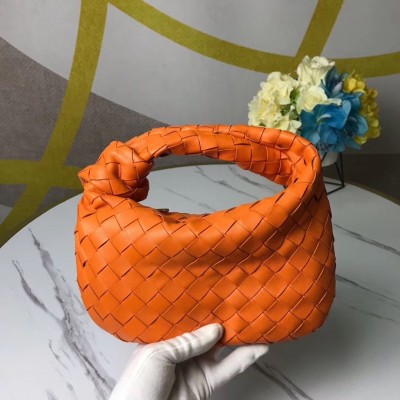 Bottega Veneta Mini BV Jodie Bag In Orange Woven Leather BVBS12356