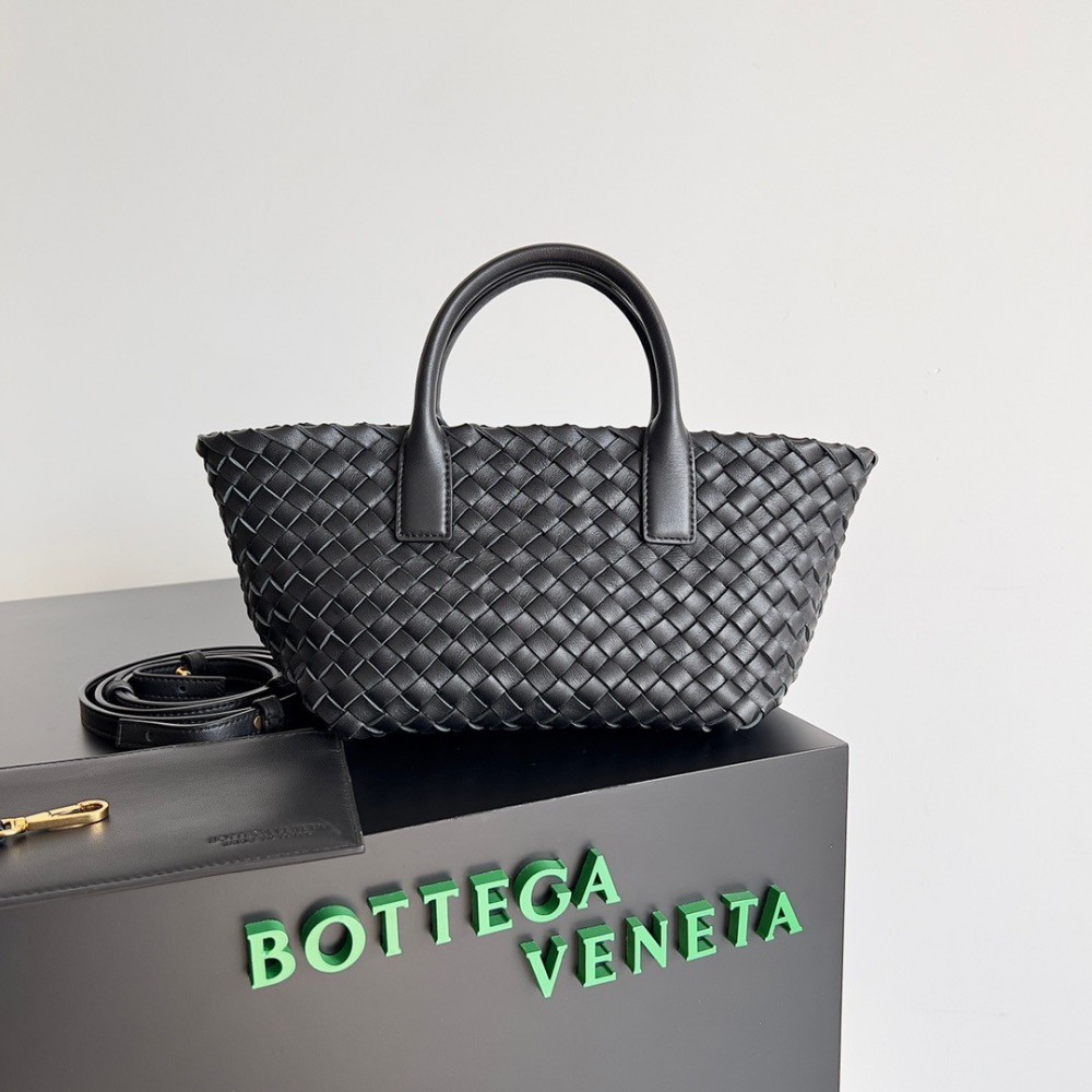 Bottega Veneta Mini Cabat Bag In Black Intrecciato Lambskin BVBS12095