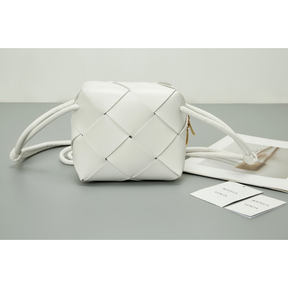 Bottega Veneta Mini Cassette Camera Bag In White Lambskin BVBS12276