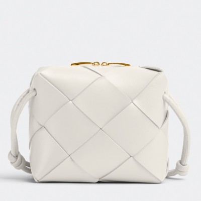 Bottega Veneta Mini Cassette Camera Bag In White Lambskin BVBS12276