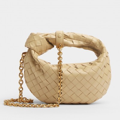 Bottega Veneta Mini Jodie Chain Bag In Porridge Intrecciato Lambskin BVBS12365