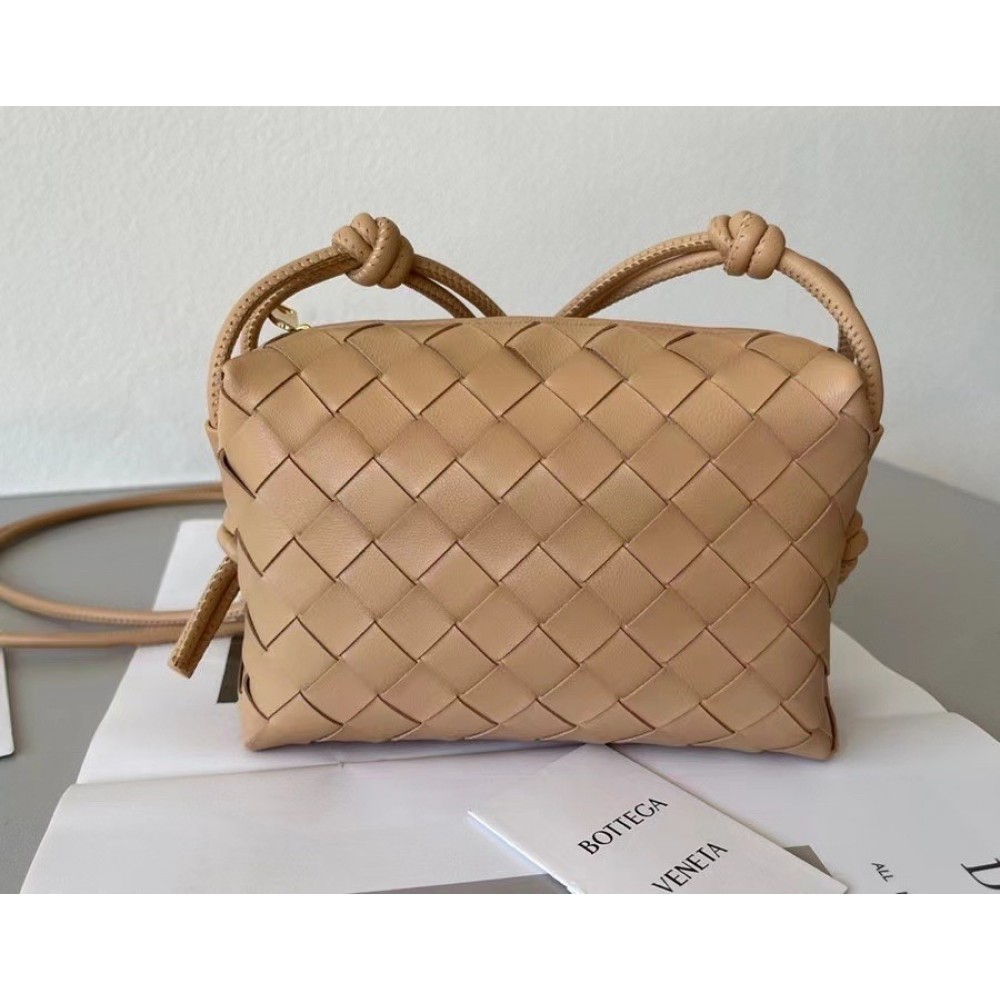 Bottega Veneta Mini Loop Bag In Beige Intrecciato Lambskin BVBS12403