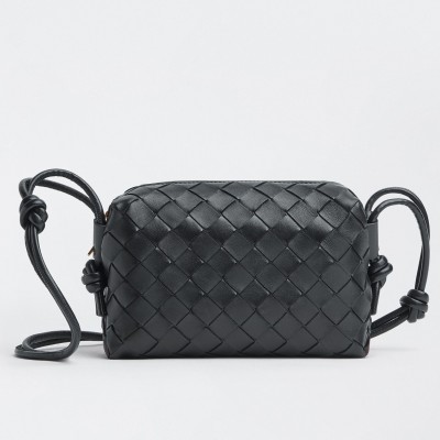 Bottega Veneta Mini Loop Bag In Black Intrecciato Lambskin BVBS12404