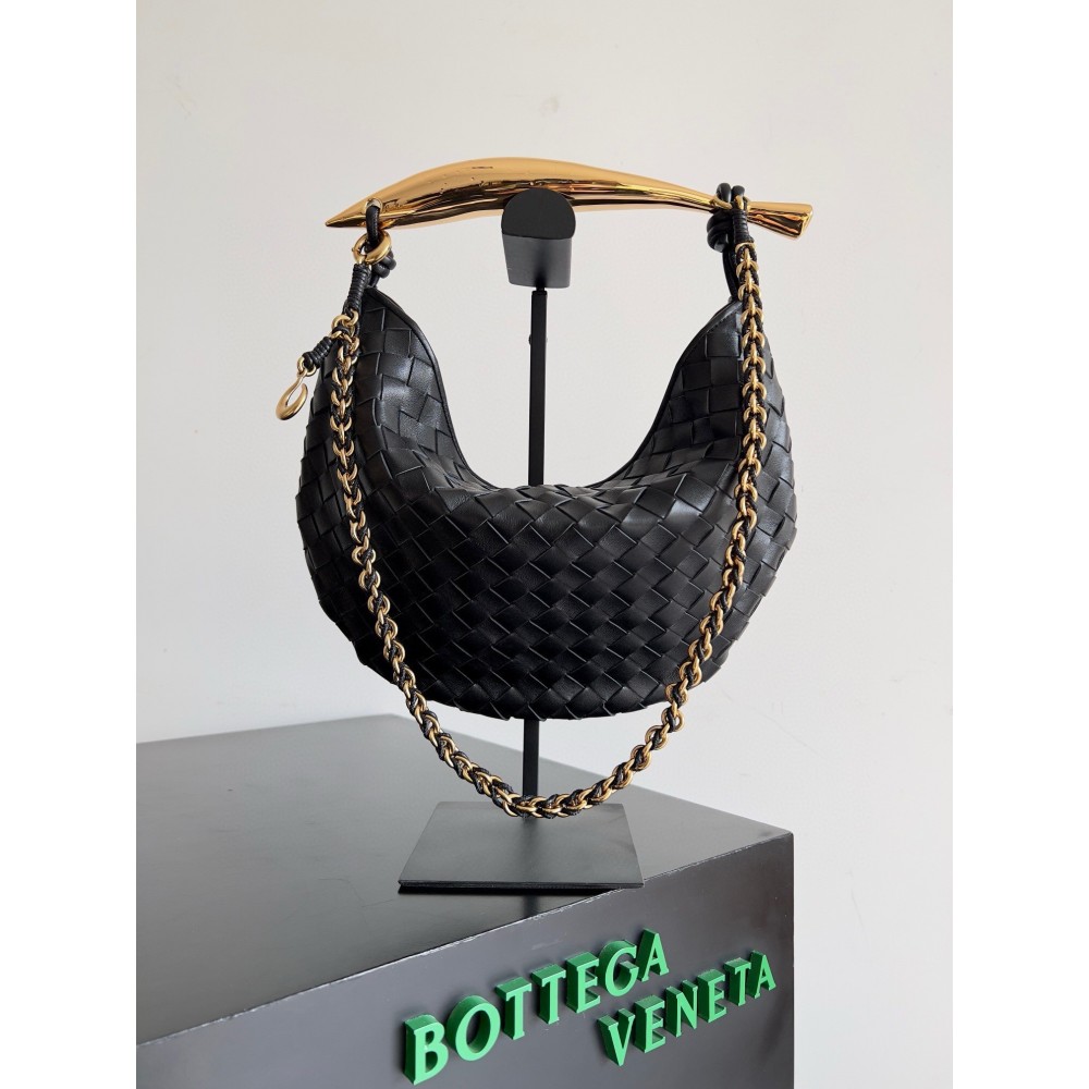 Bottega Veneta Sardine Small Bag with Chain in Black Lambskin BVBS12496