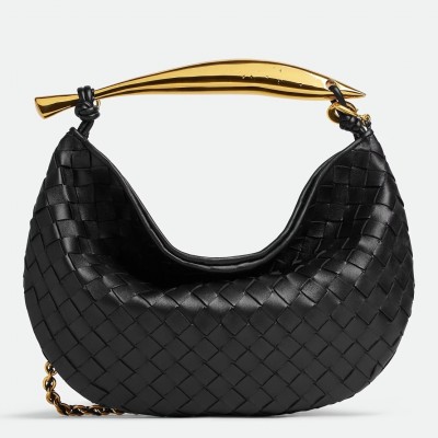 Bottega Veneta Sardine Small Bag with Chain in Black Lambskin BVBS12496