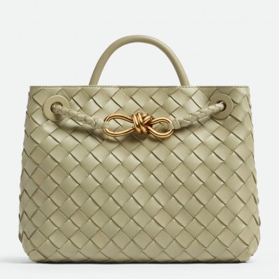 Bottega Veneta Small Andiamo Bag In Travertine Intrecciato Lambskin BVBS12032