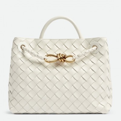 Bottega Veneta Small Andiamo Bag In White Intrecciato Lambskin BVBS12033