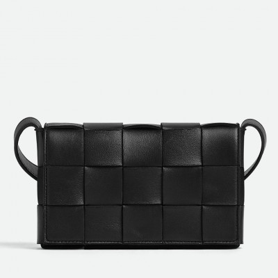 Bottega Veneta Small Cassette Bag In Black Intrecciato Lambskin BVBS12198