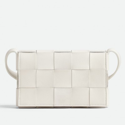 Bottega Veneta Small Cassette Bag In White Intrecciato Lambskin BVBS12201