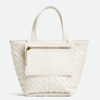 Bottega Veneta Small Flip Flap Bag in White Intrecciato Lambskin BVBS12505