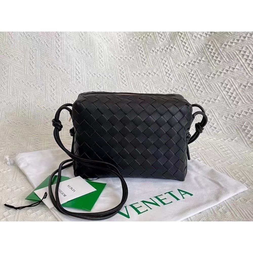 Bottega Veneta Small Loop Bag In Black Intrecciato Lambskin BVBS12408