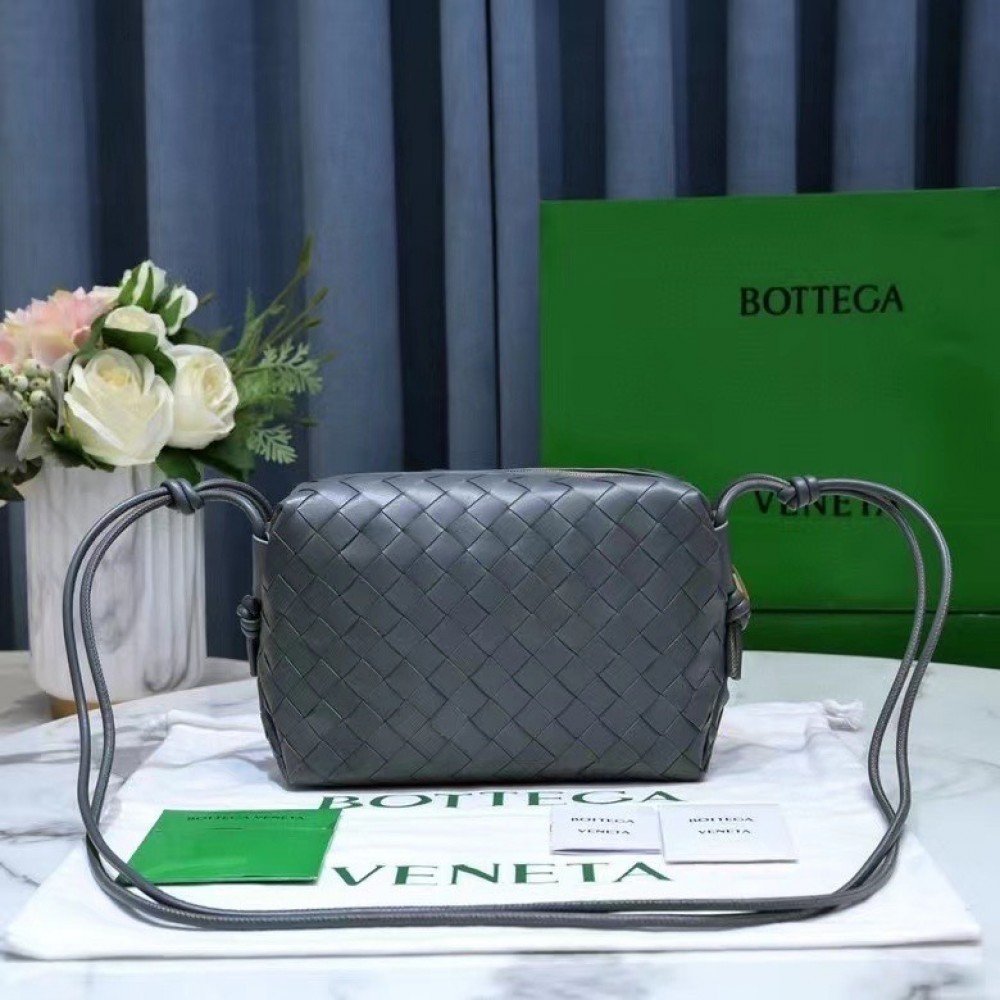 Bottega Veneta Small Loop Bag In Thunder Intrecciato Lambskin BVBS12411