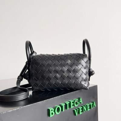 Bottega Veneta Small Loop Crossbody Bag In Black Intrecciato Lambskin BVBS12282