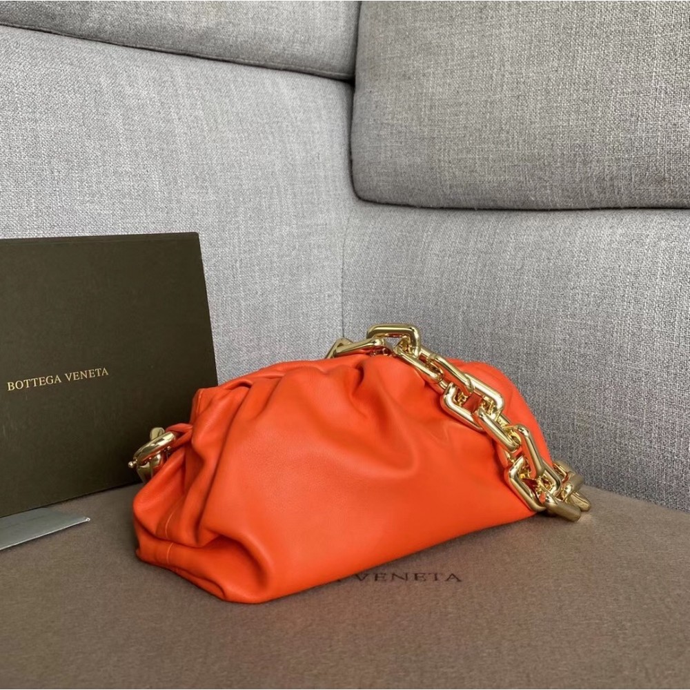 Bottega Veneta The Chain Pouch In Orange Calfskin BVBS12238