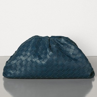 Bottega Veneta The Pouch Clutch In Dark Blue Intrecciato Leather BVBS12260