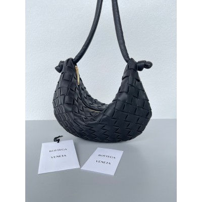 Bottega Veneta Turn Bag In Black Intrecciato Lambskin BVBS12512